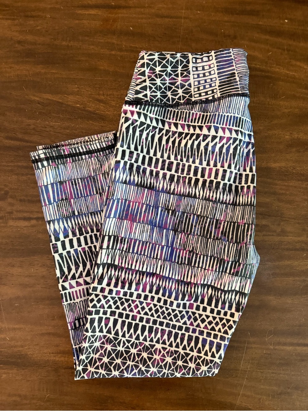 Prana Patterned Leggings - Black, White & Purple Accent